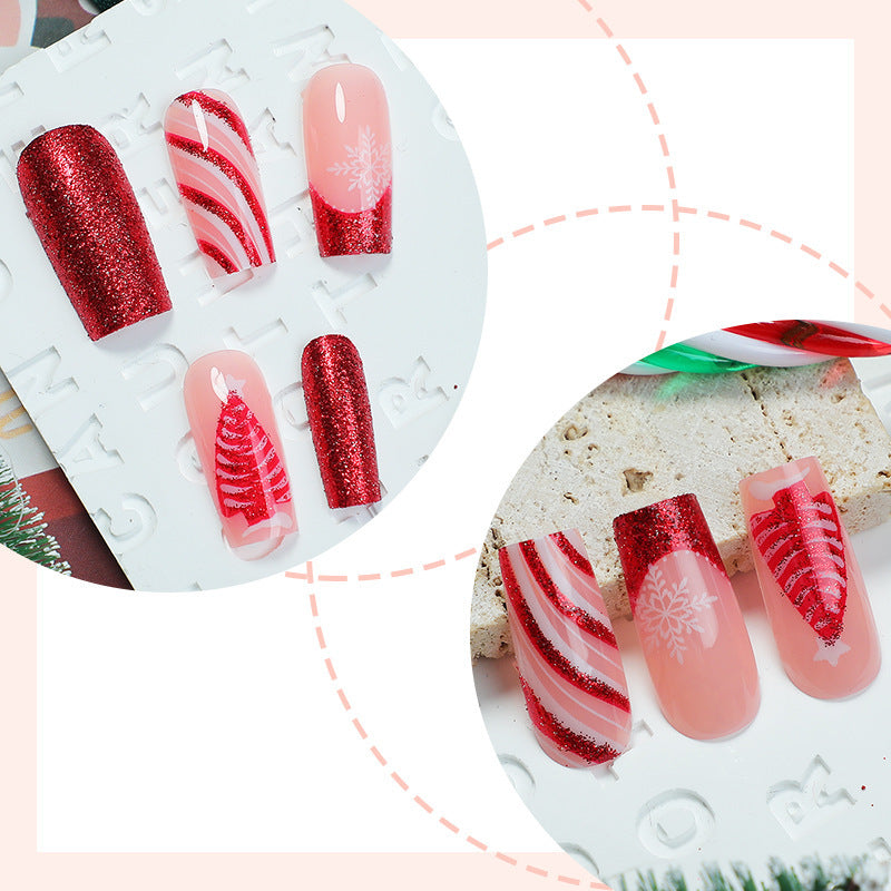 Red and White Glitter Christmas Nails | Press On Nail Art Designs for Winter | Festive Manicure for Home Parties