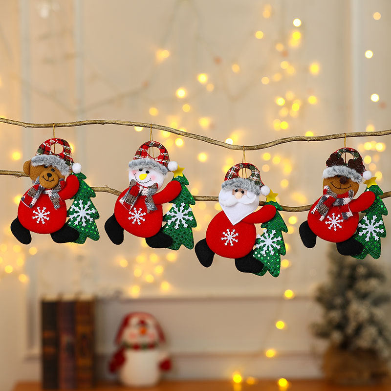 Santa Christmas Ornaments in Soft Felt | Holding a Tiny Tree with Stitched Detail | Hang on the Mantel or Table Display