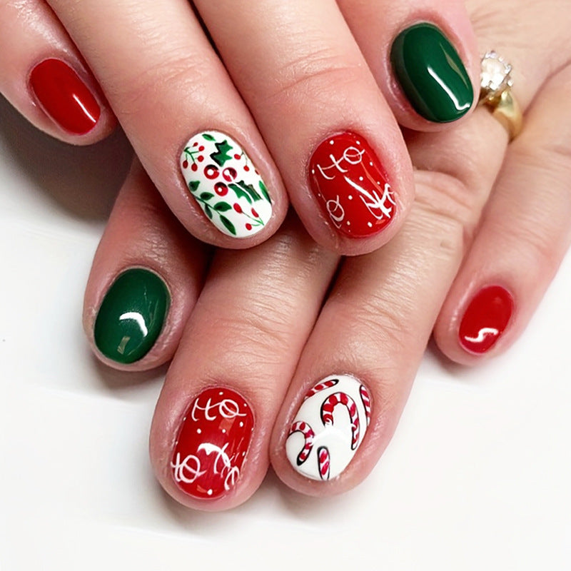 Candy Cane Nails in Red and Green | Glossy Christmas Press On Nail Designs | Festive Winter Manicure for Home Parties