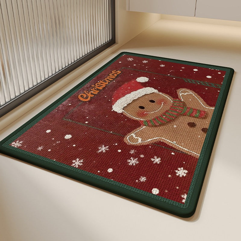 Gingerbread Christmas Door Mat with Snowflake Print | Non-Slip Weather Resistant Fibers | Indoor Outdoor Holiday Decor