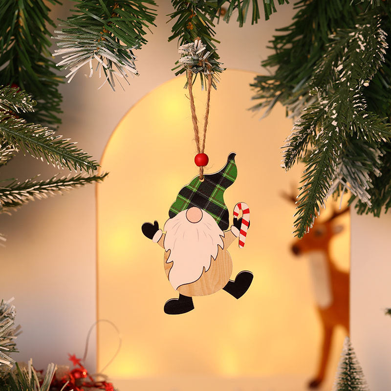 Wooden Gnome Christmas Ornaments Holding a Tree and Gift | Sturdy String Loop for Hanging | Compact Festive Decorations