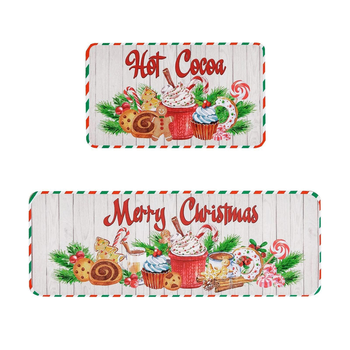Christmas Door Mat with Snowmen, Gnomes and Holiday Sayings | Red and Turquoise Festive Rug | Several Sizes Available
