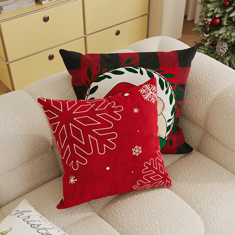 Buffalo Plaid Santa Face Pillow Cover | Cotton Linen Blend with Concealed Zipper | Farmhouse Christmas Decorations Indoor