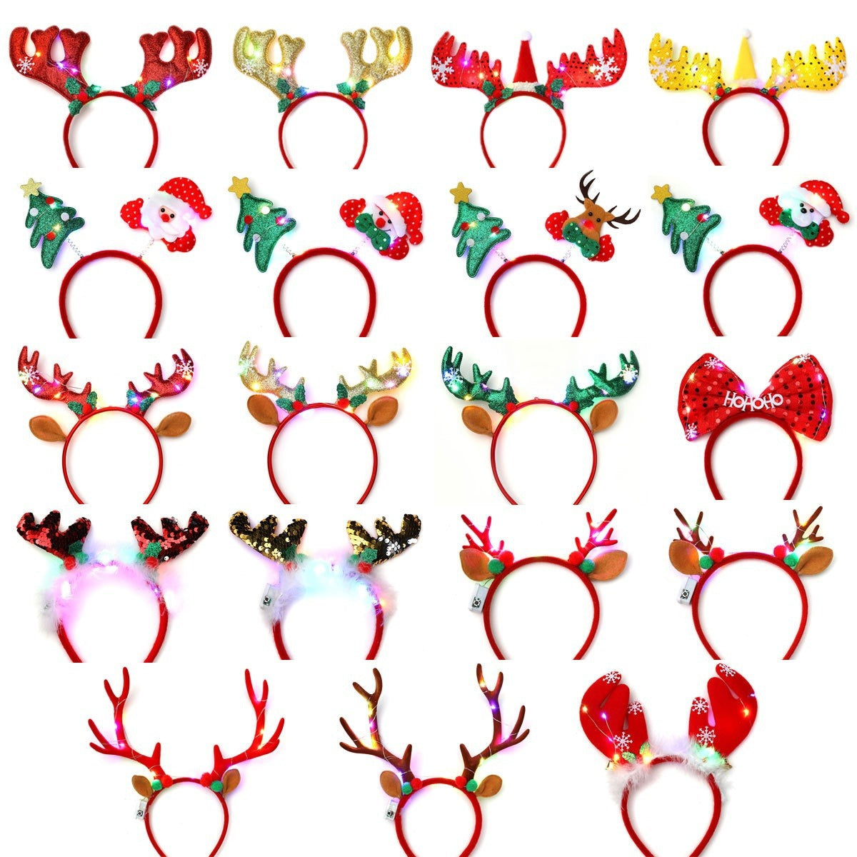 Light Up Reindeer Antler Headband with Glitter Foil Accents | Adjustable One Size Party Wear | Festive Christmas Photo Prop