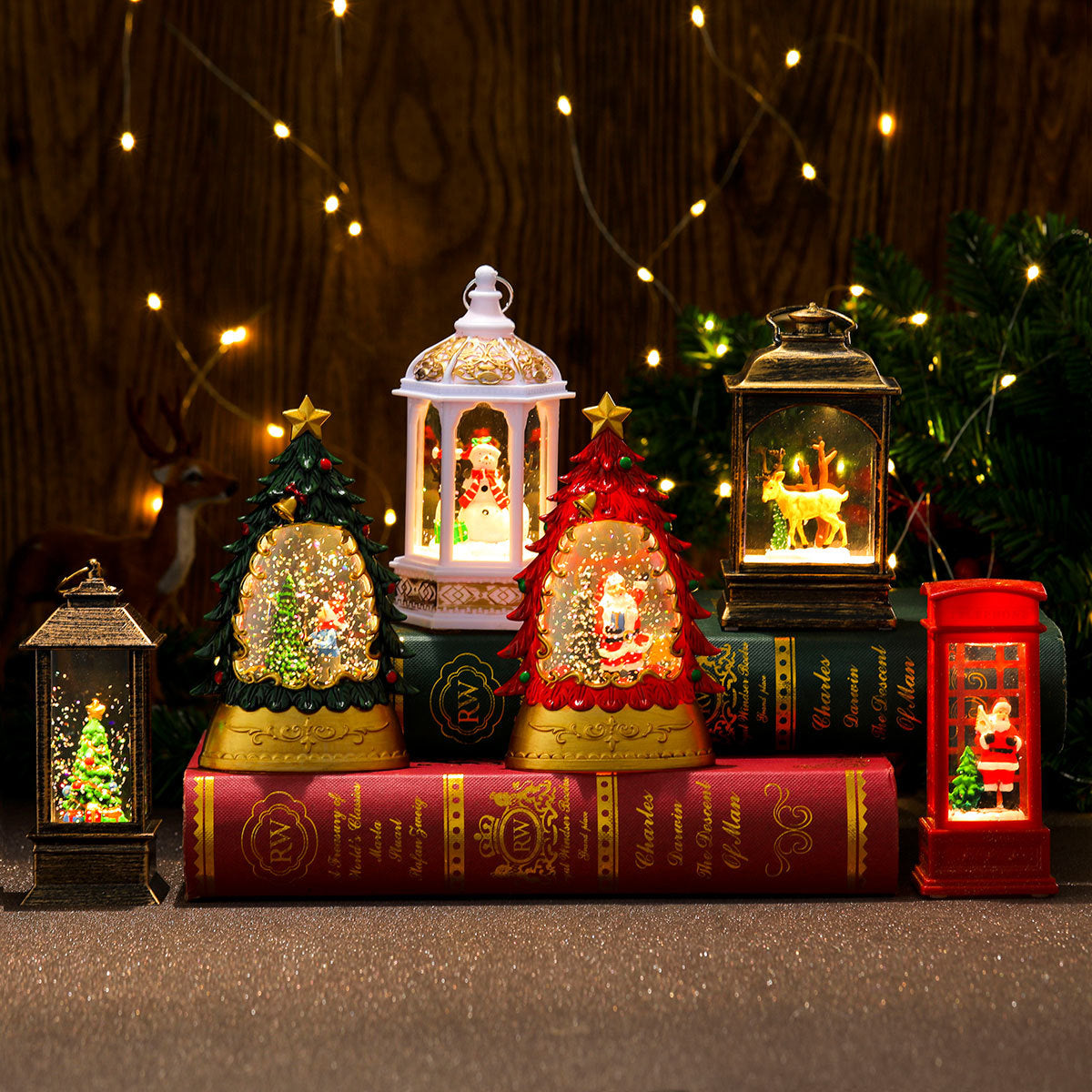 Telephone Box Christmas Decorations with a Snowman Scene | Battery Powered Lantern for Indoor or Outdoor Use | Warm Snowy Glow