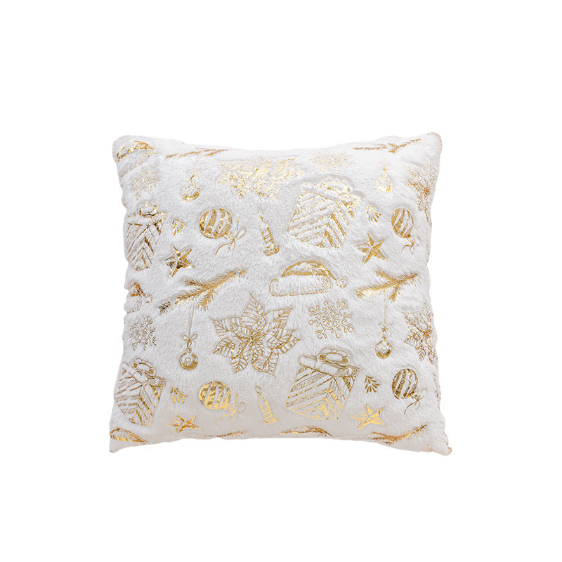 Faux Fur Christmas Throw Pillow with Foil Reindeer and Tree Print | Plush Polyfill, Square Shape | Holiday Decorations