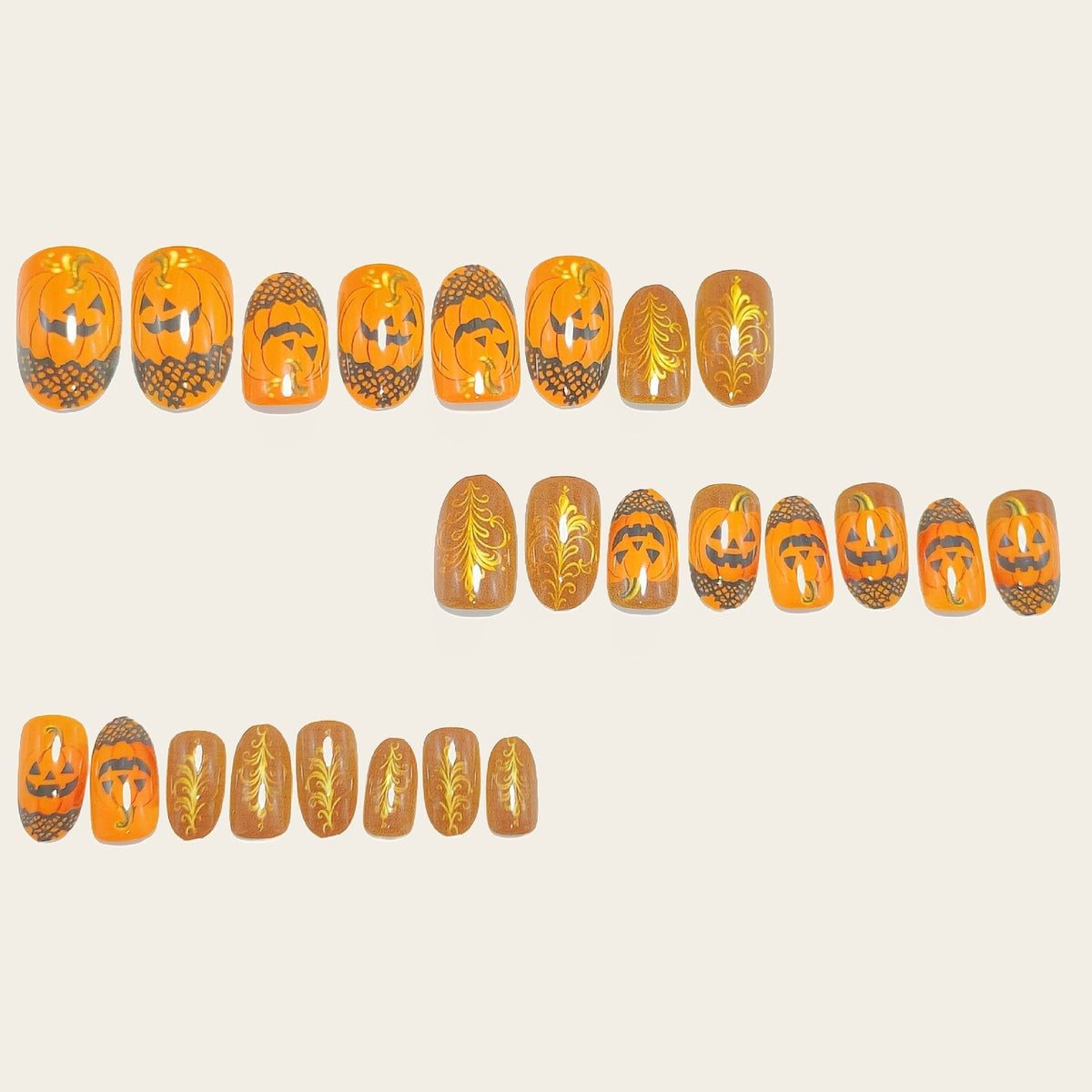 Halloween Pumpkin Press-On Nails | Available in Yellow | Glue-Free Application in Minutes for Parties and Nights Out