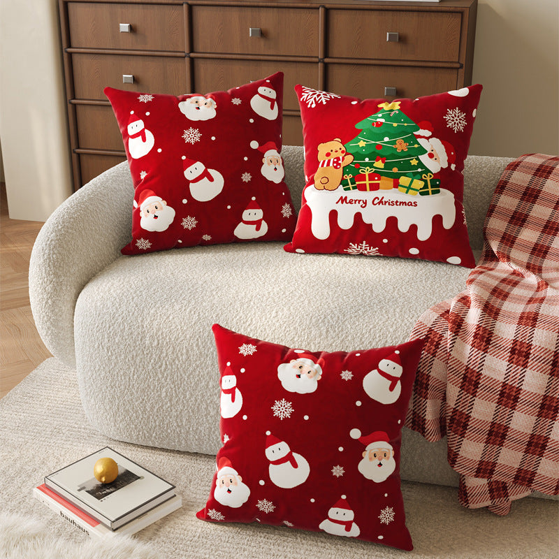 Velvet Christmas Pillow Cover with Plush Tree and Santa Print | Hidden Zipper, Colorfast Finish | Holiday Sofa Decorations