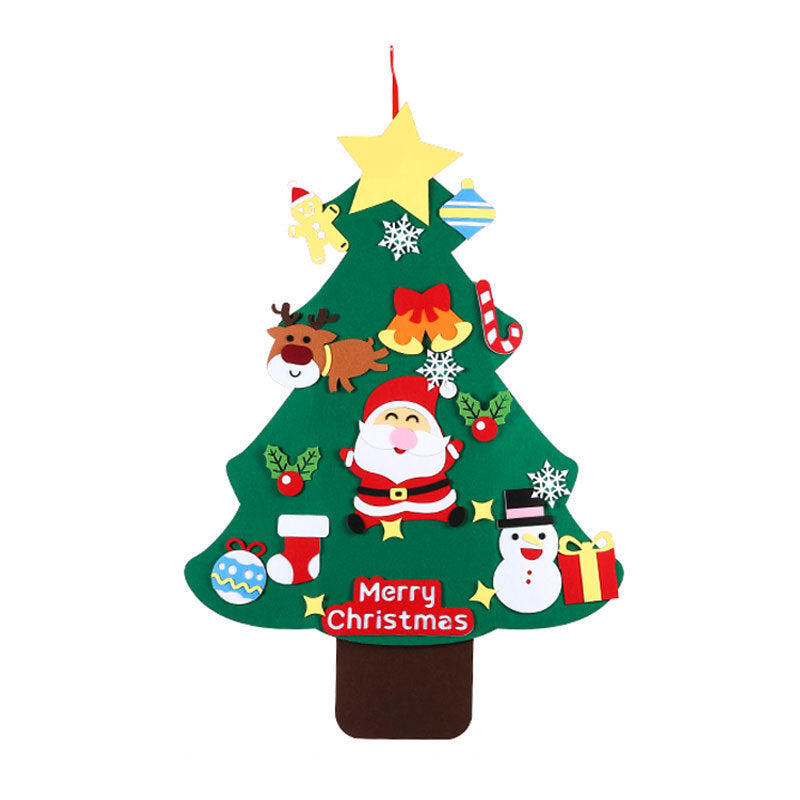 Felt Christmas Tree for Kids with Removable Ornaments | LED Lights Included | Wall Hanging with a Strap for Doors
