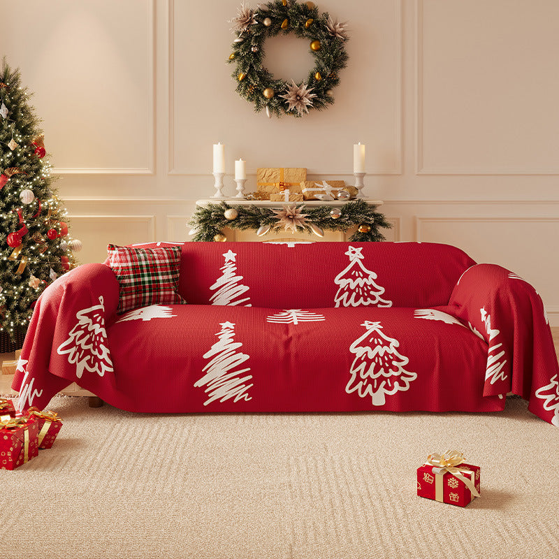 Christmas Living Room Sofa Slipcover with Tree Print | Stretch Knit Fit, No Sewing Needed | Full Coverage Furniture Decorations