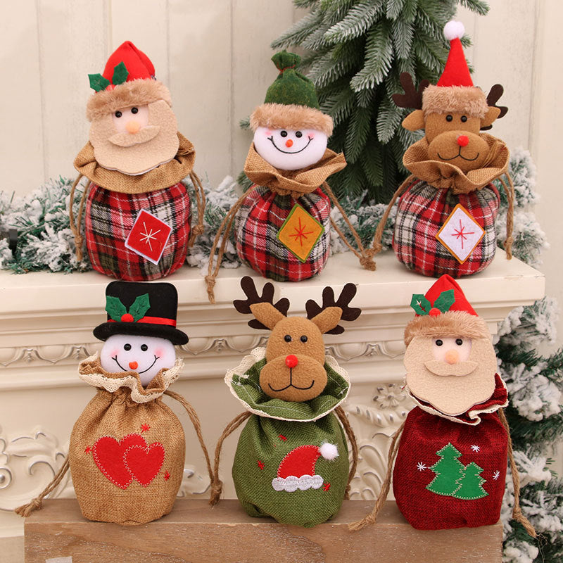 Plush Snowman Christmas Gift Bag with Fluffy Hat and Plaid Accents | Soft Treat Pouch | Festive Tabletop Decorations