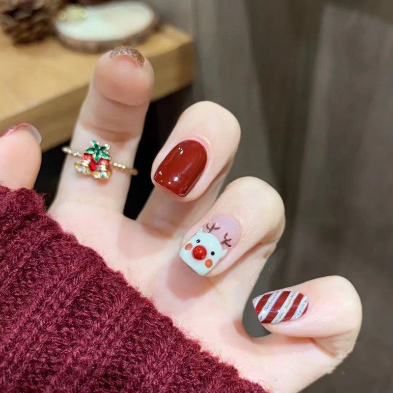 Santa Nails in Red with Glitter Effects | Christmas Nail Designs in a Full Press On Set | Festive Xmas Manicure for Parties