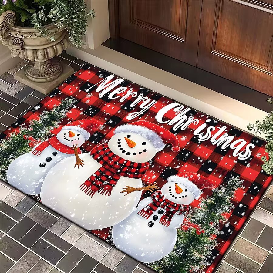 Christmas Door Mat with Santa, Reindeer and Ornaments | Festive Xmas Welcome Rug for the Porch | Holiday Entrance Decor