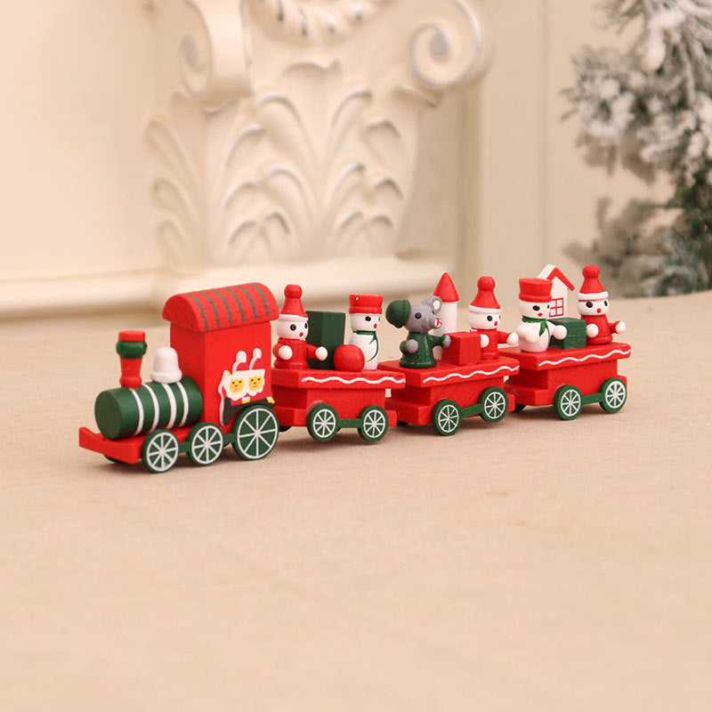 Wooden Train Christmas Ornaments with Candy Cane Detailing | Gift and Tree Motifs on Every Carriage | Four Designs for Table or Mantel