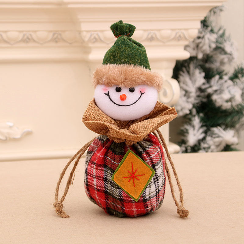 Plush Snowman Christmas Gift Bag with Fluffy Hat and Plaid Accents | Soft Treat Pouch | Festive Tabletop Decorations