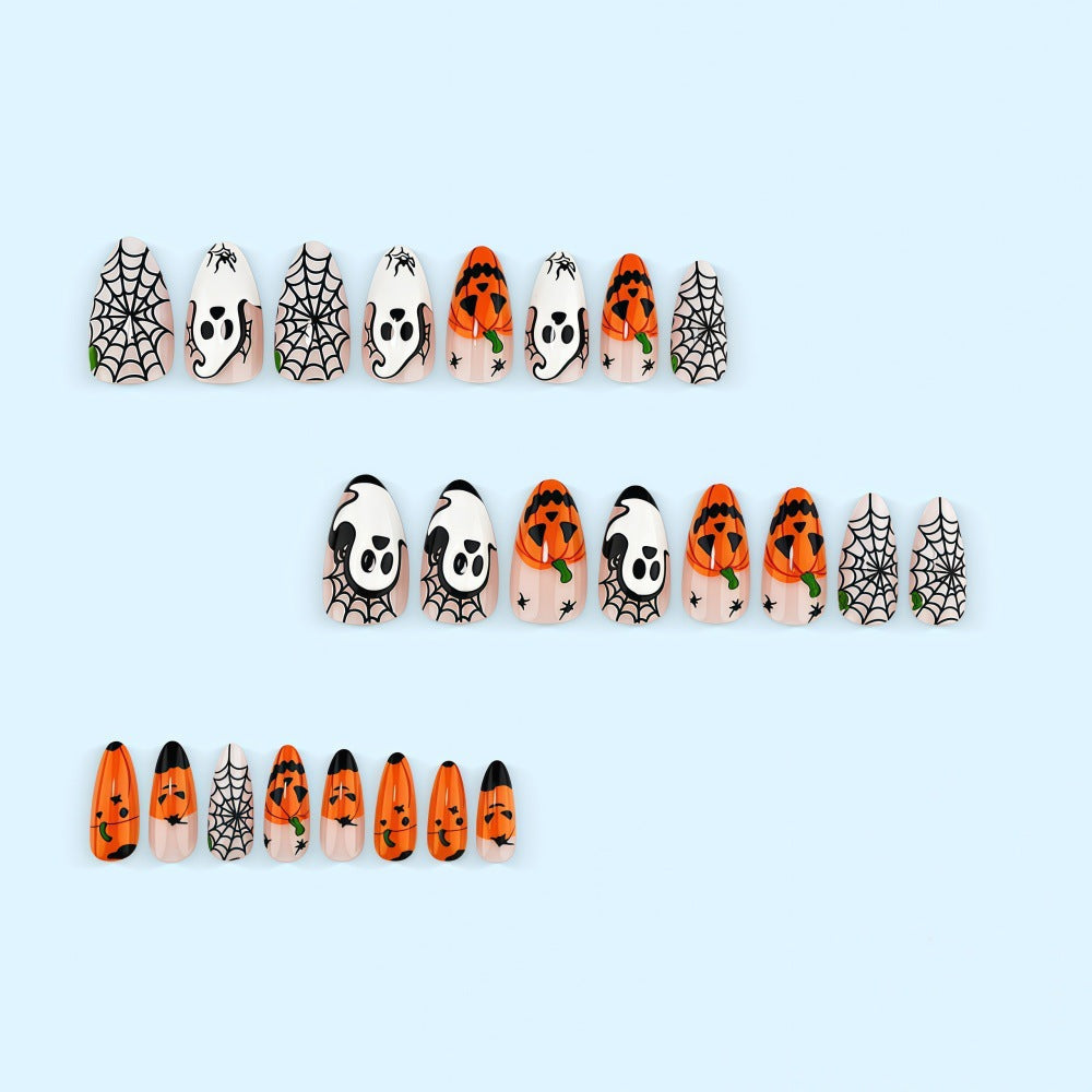 Halloween Pumpkin Ghost Press-On Nails | Available in Yellow | Glue-Free Application in Minutes for Parties and Nights Out