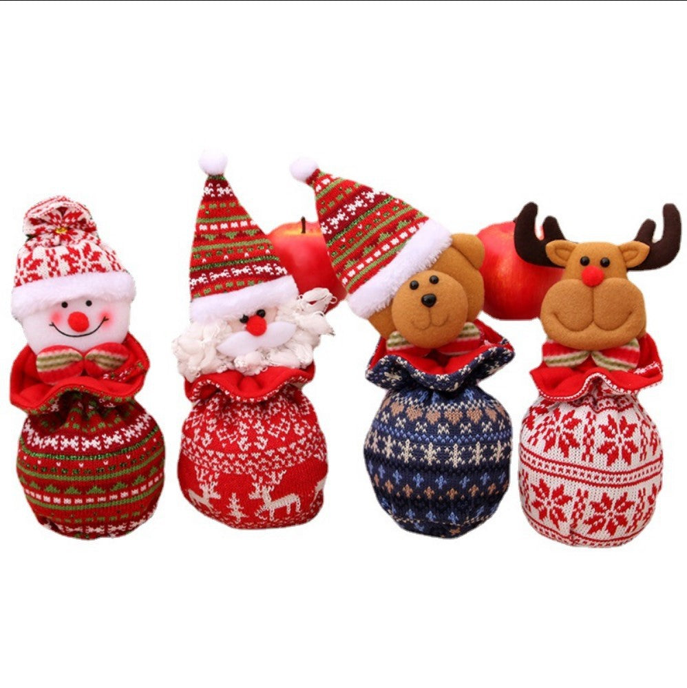 Plush Teddy Bear Christmas Gift Bag with Knit Hat and Scarf | Soft Holiday Treat Sack | Festive Tabletop Decorations
