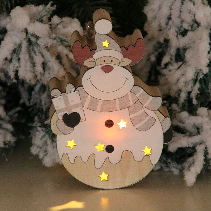 Light Up Wooden Christmas Ornaments | Santa, Snowman and Reindeer Shapes with Star Cutouts | Battery Powered Hanging Decor
