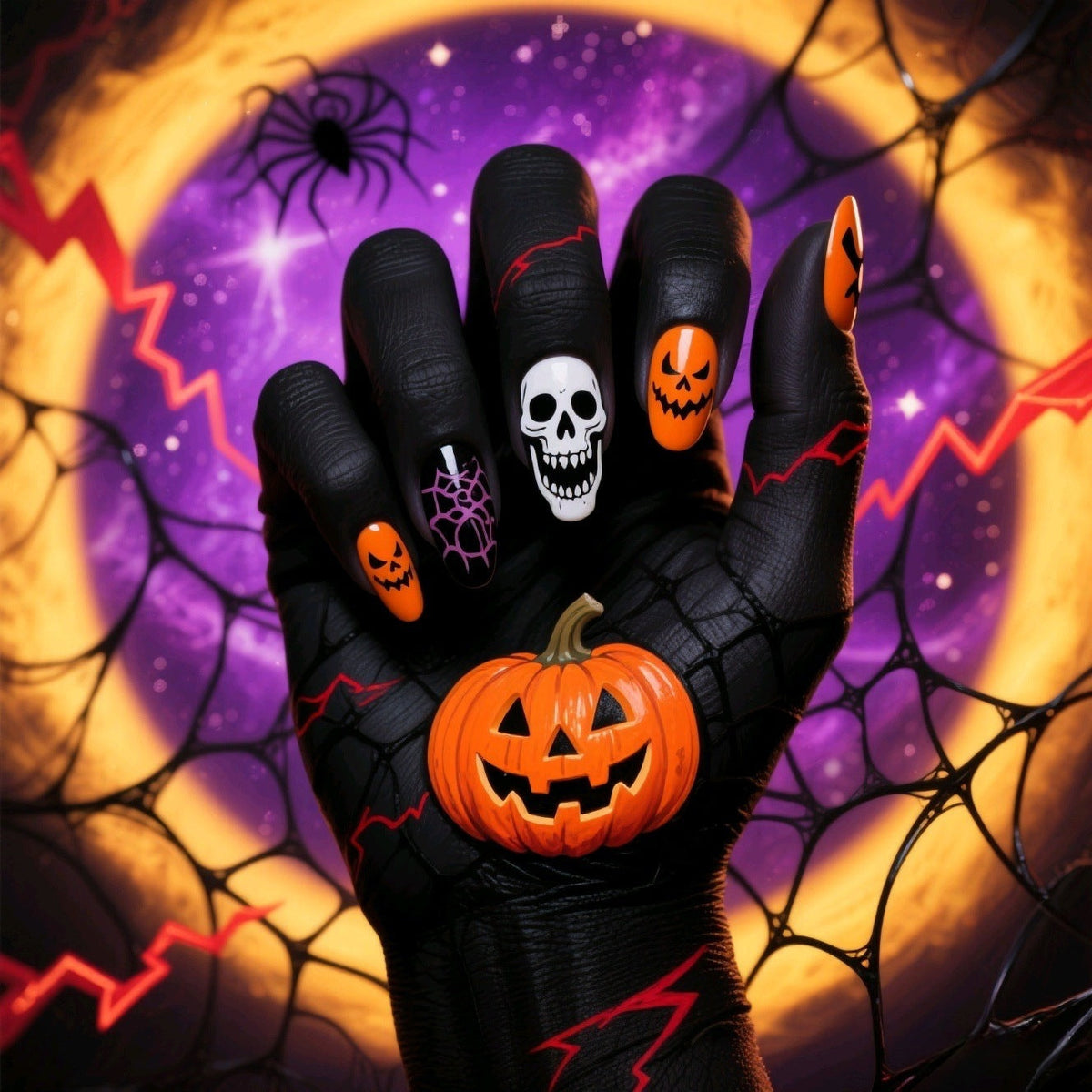 Halloween Skull Press-On Nails | Available in 6 Colors | Glue-Free Application in Minutes for Parties and Nights Out