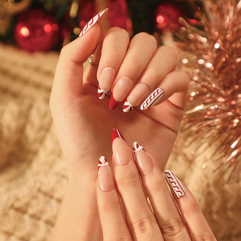 Christmas Holiday Nails with Gingerbread and Snowflake Art | Reusable Press On Set in Eight Colors | Skin Friendly Fit
