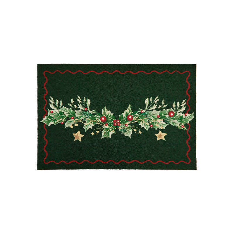 Christmas Placemat Set with Merry Lettering and Holly Accents | Red and Green Scalloped Table Mats | Flat Wipe Clean Decorations