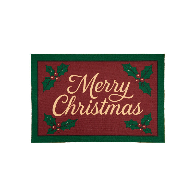Christmas Placemat Set with Merry Lettering and Holly Accents | Red and Green Scalloped Table Mats | Flat Wipe Clean Decorations
