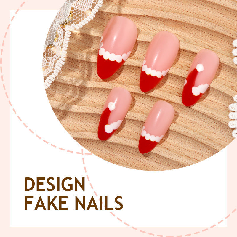 Holiday Nail Designs with a Santa Motif | Press On Christmas Nails with Red Tips and Glitter | Festive Xmas Manicure Set