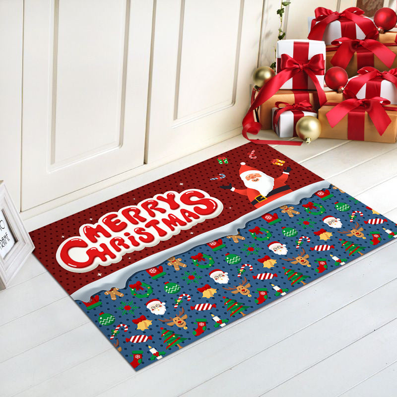 Merry Christmas Door Mat with Santa Print | Non-Slip Backing, Easy to Shake Clean | Indoor Outdoor Entrance Decorations