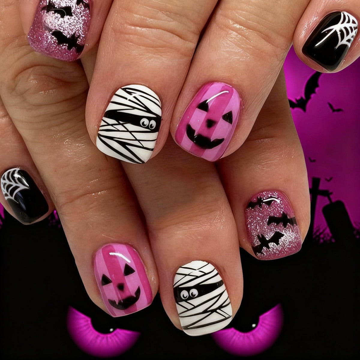 Halloween Glitter Press-On Nails | Available in W098 | Glue-Free Application in Minutes for Parties and Nights Out