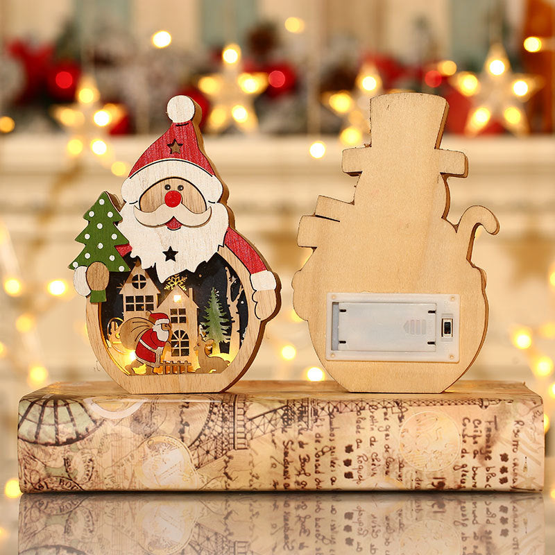Wooden Santa Figurine with a Christmas Scene Backdrop | Wipe Clean with a Dry Cloth | 2 Designs for Mantel or Tabletop