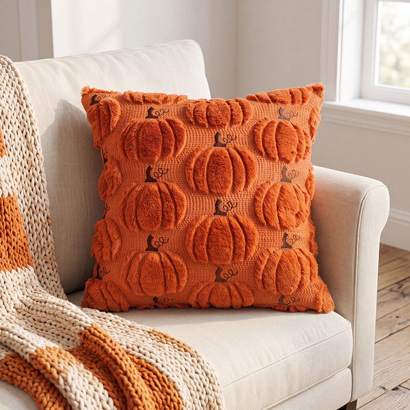 Halloween Pumpkin Throw Pillow | Available in Beige, Caramel | Plush Accent for Sofas, Chairs, and Beds