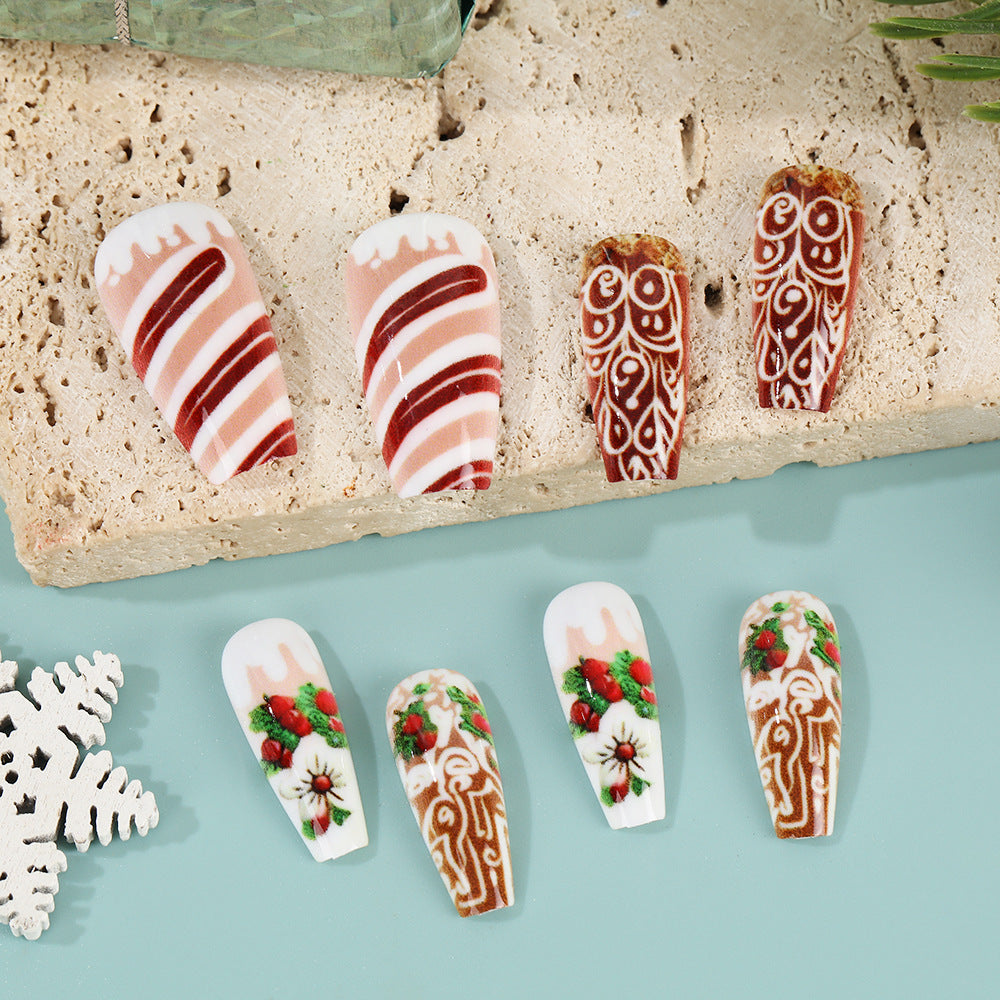 Gingerbread Christmas Nails with Glossy Finish | Festive Press On Nail Designs | Easy Winter Manicure for Parties