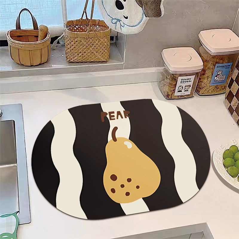 Banana Print Kitchen Rug with Non-Slip Backing and Wipe-Clean Surface | Oval Mat for Sink or Stove | 14 Designs