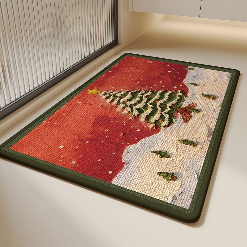 Gingerbread Christmas Door Mat with Snowflake Print | Non-Slip Weather Resistant Fibers | Indoor Outdoor Holiday Decor