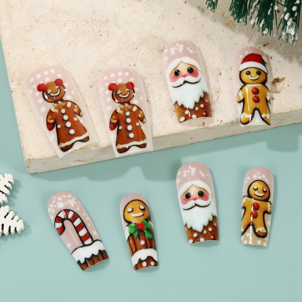 Festive Nails with Cute Christmas Motifs | Fake Nail Set in White with Double Sided Adhesive | Xmas Manicure for Parties