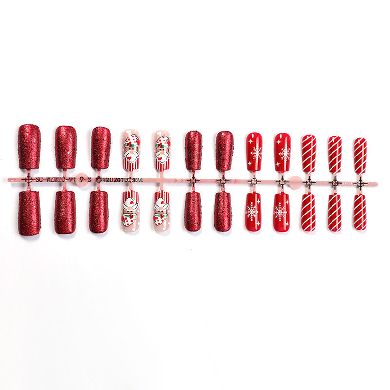 Candy Cane Christmas Nails with Snowman and Snowflake Art | Glitter Press On Nail Set | Festive Winter Manicure
