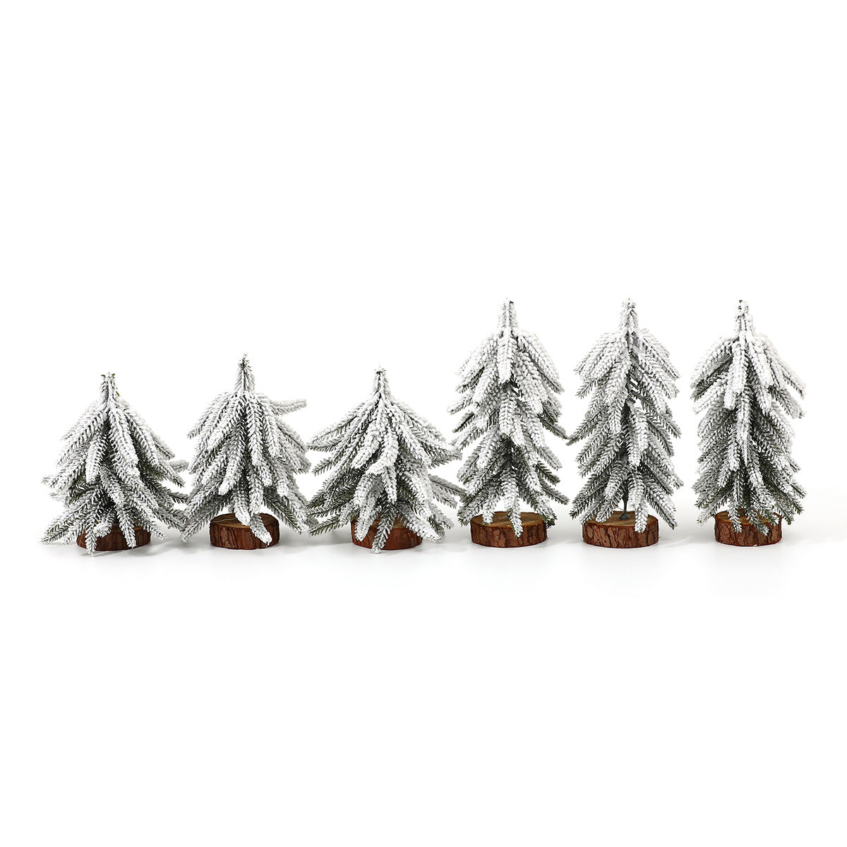Flocked Christmas Tree Miniatures with Realistic Snowy Branches | Sturdy Wooden Bases | Soft LED Glow for Evening Displays