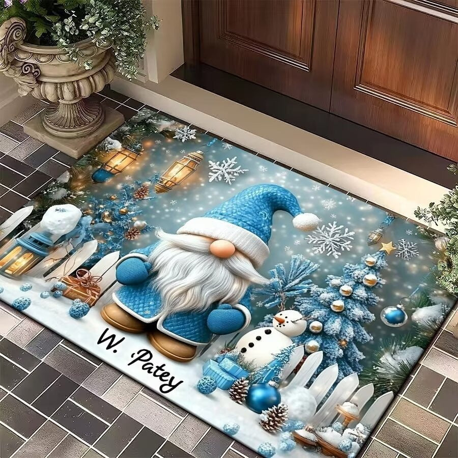Christmas Door Mat with Bells, Holly and Red Bow Print | Durable Low Profile Entrance Rug | Three Sizes, Five Festive Designs