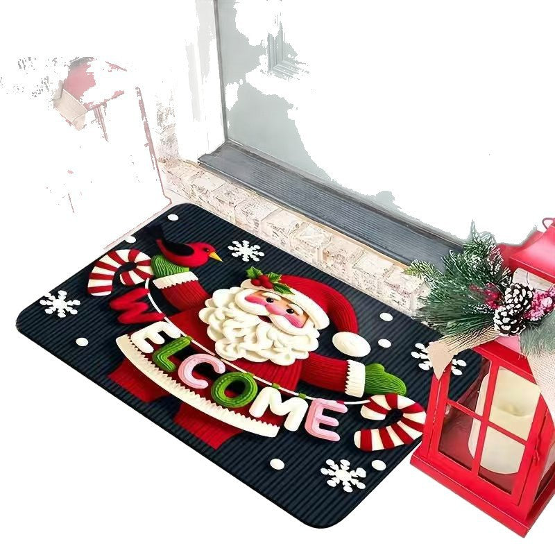 Christmas Door Mat with Reindeer and Santa Hat Design | Non-Slip Weather Resistant Fibers | Festive Entryway Decor for Patios