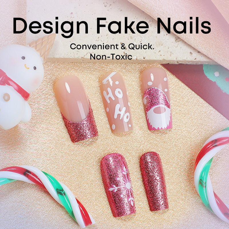 Glitter Xmas Nails with Glossy Festive Shine | Christmas Press On Nail Designs | Easy Manicure for Home Parties