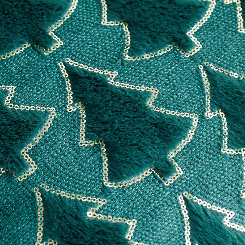 Christmas Pillow Cover with a Tufted Tree Applique | Faux Fur Feel and Sequin Trim | Zipper Close, Decorations for Sofa