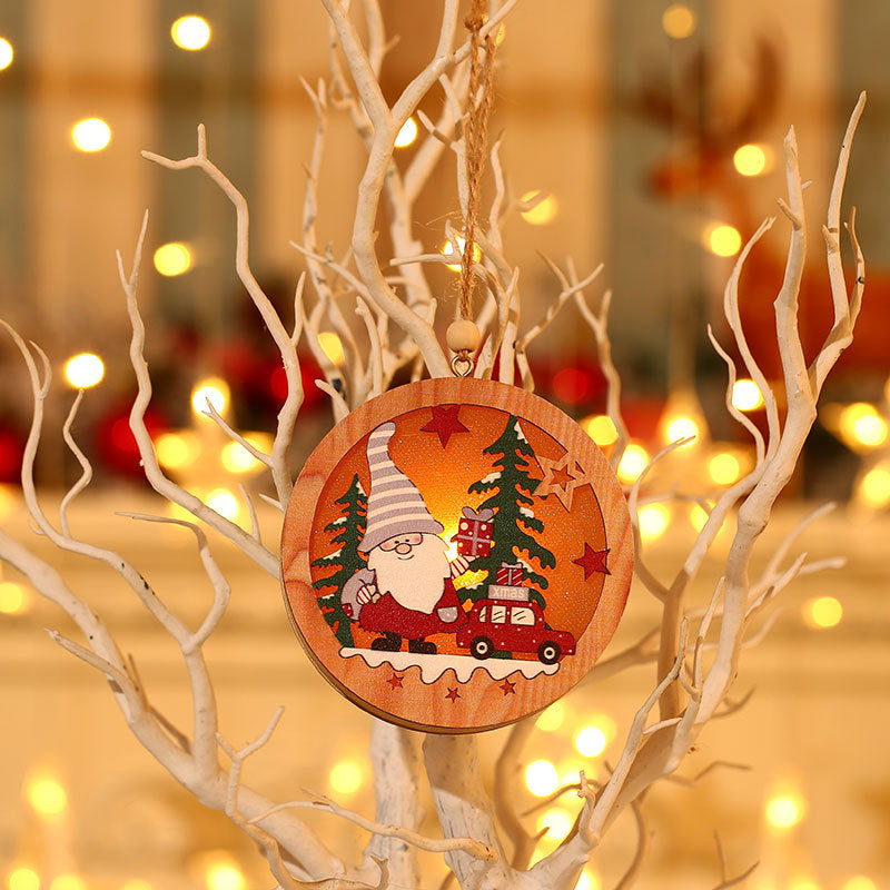Wooden Christmas Tree Ornaments with Gnome and Santa Cutouts | Star or Round Shape on a Hanging String | 2 Colorways