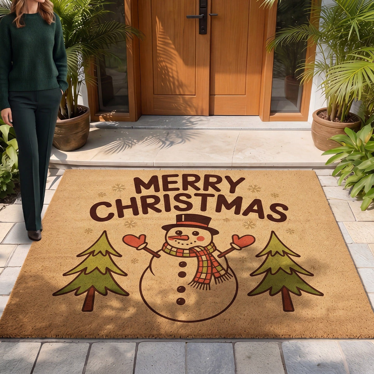 Christmas Welcome Door Mat with Gingerbread Men and Snowflakes | Non-Slip Bottom, Heavy Traffic Build | Entryway Patio Decor