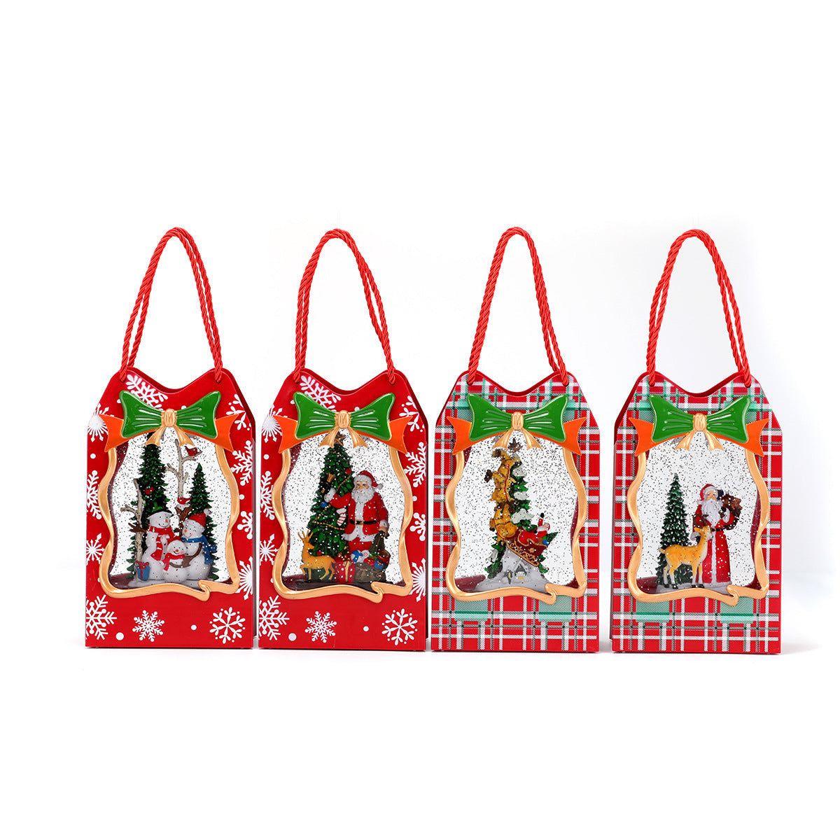 Christmas Gift Bag with a Santa Window Scene | Sturdy Paper with Twisted Handles and Glitter Trim | Doubles as Table Decorations
