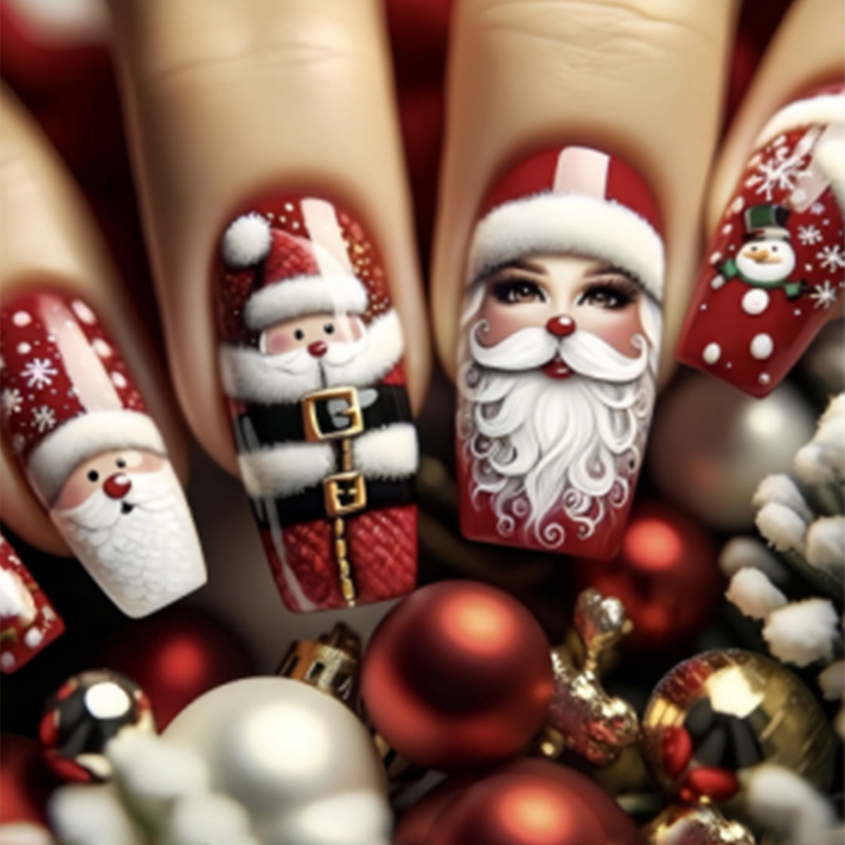 Christmas Nail Designs with Santa Snowman and Snowflake | Festive Press On Nails for Winter | Easy Home Manicure