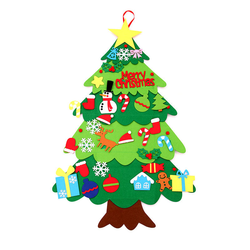 Felt Christmas Tree for Kids with Removable Ornaments | LED Lights Included | Wall Hanging with a Strap for Doors