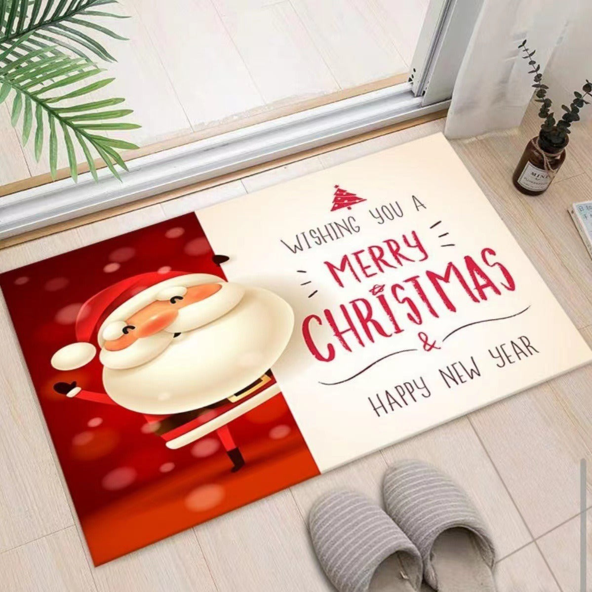 Christmas Rug for Entryway with Santa, Reindeer and Snowman | Absorbent Non-Slip Door Mat | Four Sizes, Seven Designs