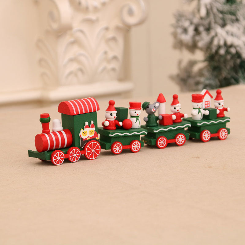 Wooden Train Christmas Ornaments with Gingerbread Passenger | Candy Cane and Fir Tree Details, Hanging Loop | Four Colorful Designs