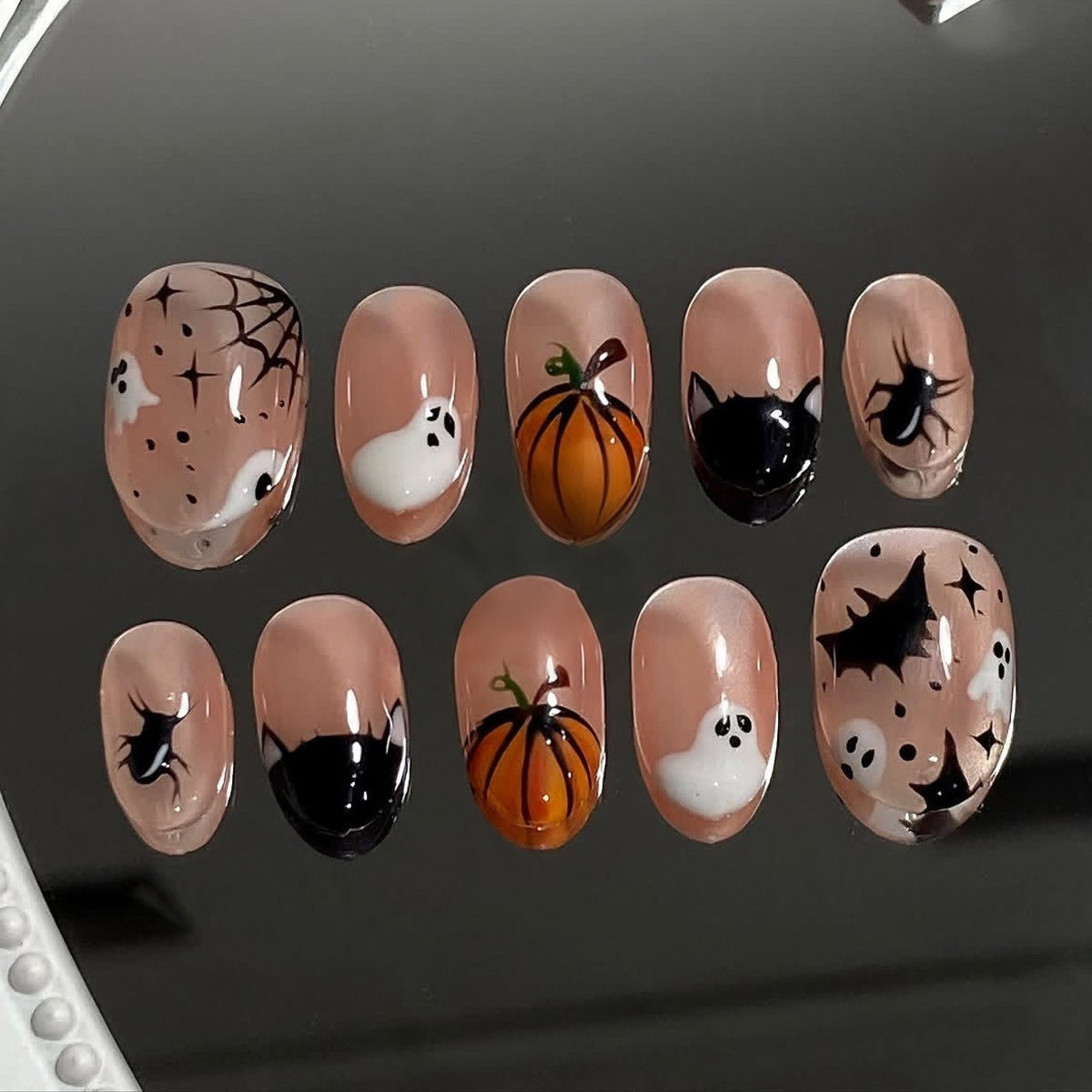 Halloween Press-On Nails | Available in Beige, Yellow | Glue-Free Application in Minutes for Parties and Nights Out