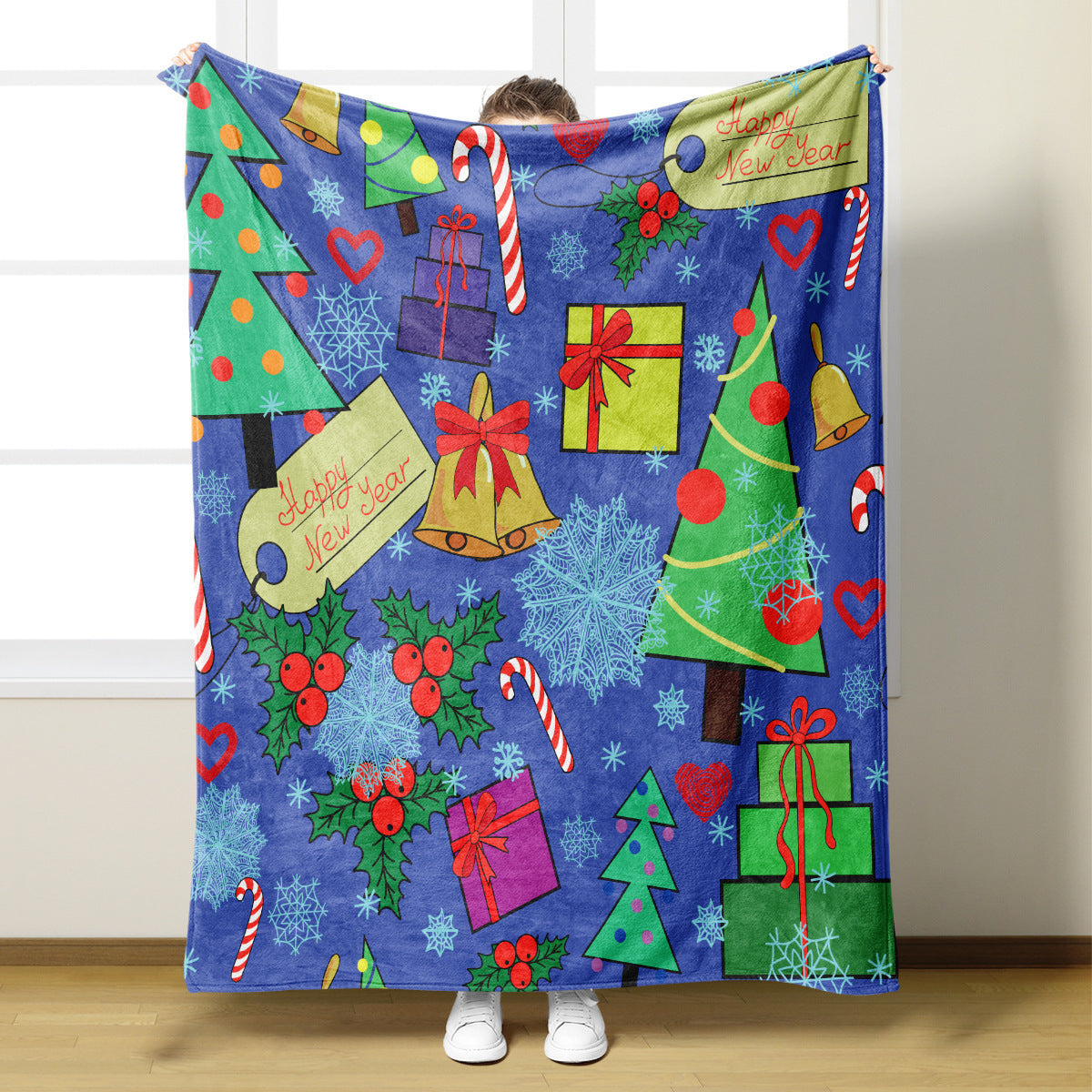Christmas Blanket with Santa Claus, Reindeer and Snowmen | Ultra-Soft Throw for Couch and Bed | Two Festive Sizes